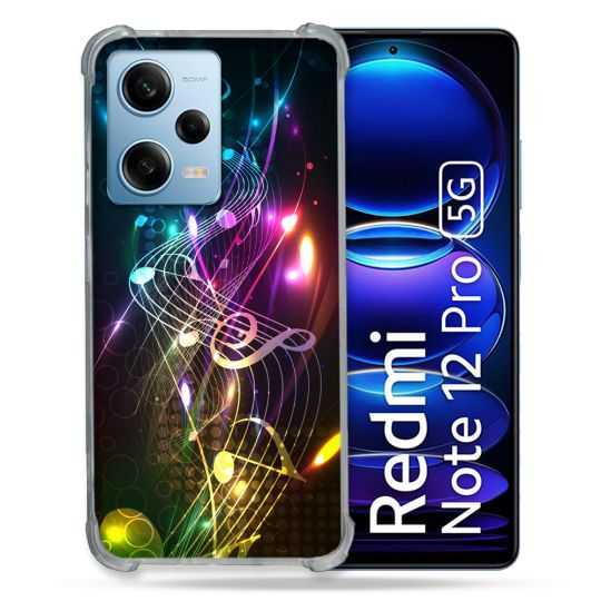 Coque Renforcée En Verre Trempé Pour Xiaomi Redmi Note 12 Pro 5G Musique Partition Multicolore