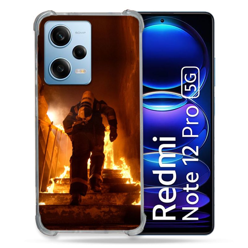 Coque Renforcée En Verre Trempé Pour Xiaomi Redmi Note 12 Pro 5G Pompier Escalier