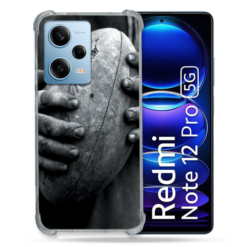 Coque Renforcée En Verre Trempé Pour Xiaomi Redmi Note 12 Pro 5G Sport Rugby Ballon Vintage
