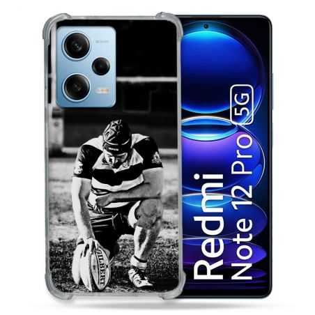 Coque Renforcée En Verre Trempé Pour Xiaomi Redmi Note 12 Pro 5G Sport Rugby Noir Blanc