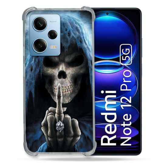 Coque Renforcée En Verre Trempé Pour Xiaomi Redmi Note 12 Pro 5G Tete de Mort Doigt