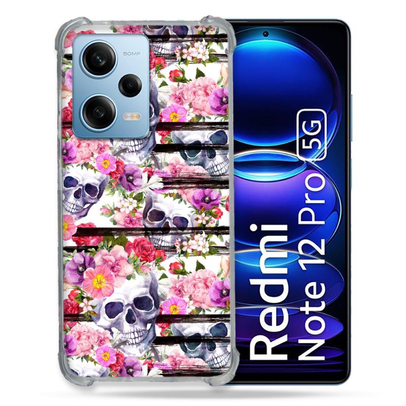 Coque Renforcée En Verre Trempé Pour Xiaomi Redmi Note 12 Pro 5G Tete de Mort Pattern