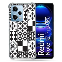 Coque Renforcée En Verre Trempé Pour Xiaomi Redmi Note 12 Pro 5G Texture Carreau Ciment Noir