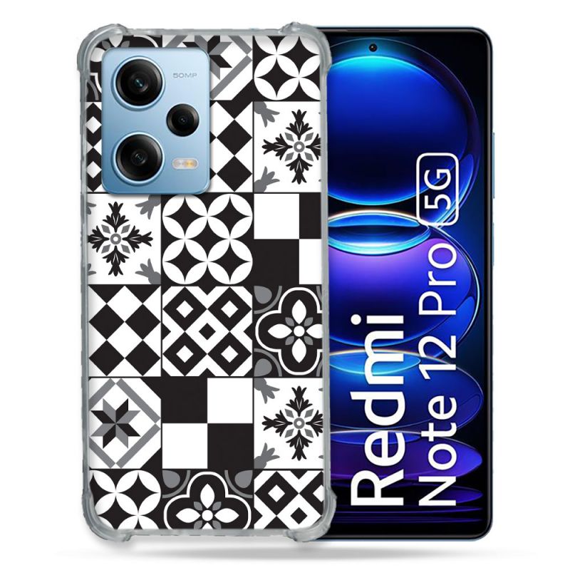 Coque Renforcée En Verre Trempé Pour Xiaomi Redmi Note 12 Pro 5G Texture Carreau Ciment Noir