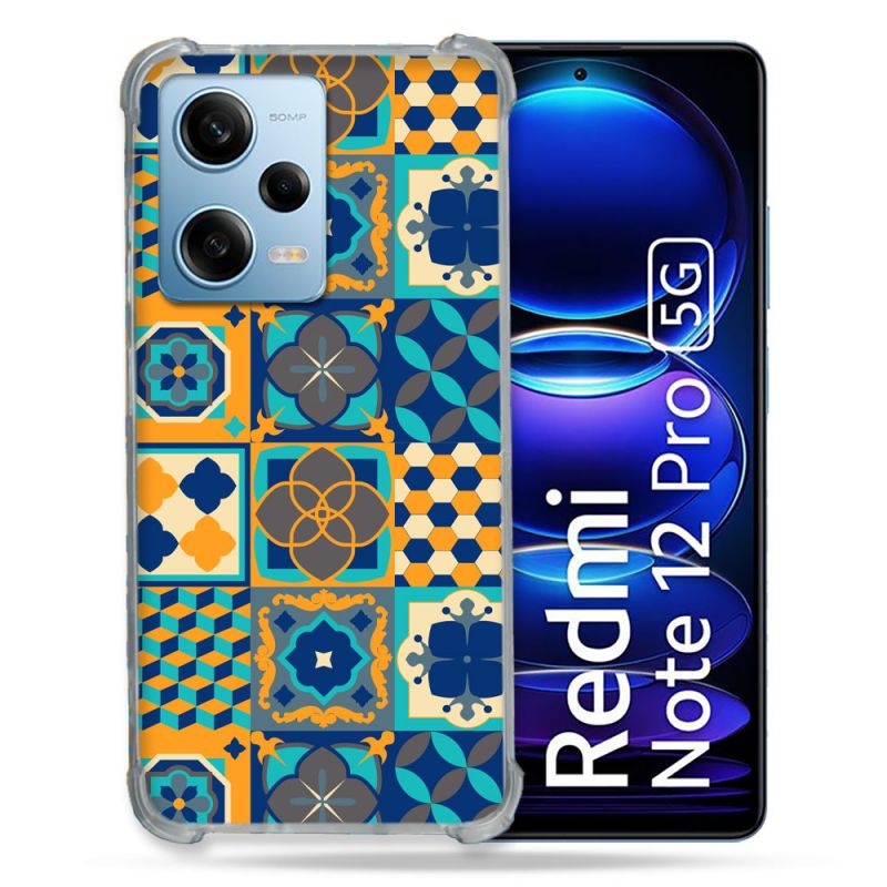 Coque Renforcée En Verre Trempé Pour Xiaomi Redmi Note 12 Pro 5G Texture Carreau Ciment Orange