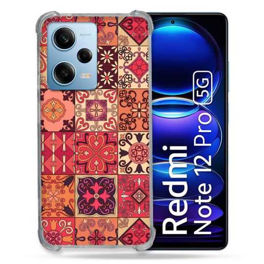 Coque Renforcée En Verre Trempé Pour Xiaomi Redmi Note 12 Pro 5G Texture Carreau Ciment Rouge