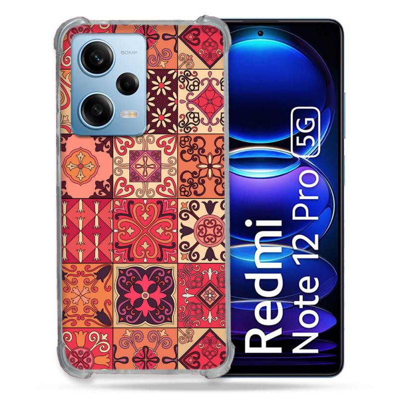 Coque Renforcée En Verre Trempé Pour Xiaomi Redmi Note 12 Pro 5G Texture Carreau Ciment Rouge