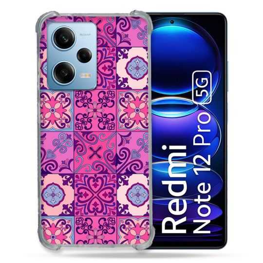 Coque Renforcée En Verre Trempé Pour Xiaomi Redmi Note 12 Pro 5G Texture Carreau Ciment Violet
