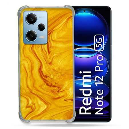 Coque Renforcée En Verre Trempé Pour Xiaomi Redmi Note 12 Pro 5G Texture Marbre Jaune