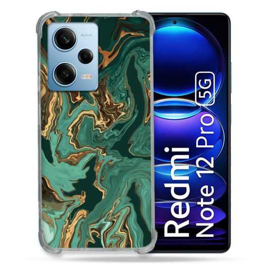 Coque Renforcée En Verre Trempé Pour Xiaomi Redmi Note 12 Pro 5G Texture Marbre Vert