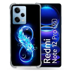Coque Renforcée En Verre Trempé Pour Xiaomi Redmi Note 12 Pro 5G Texture Plume Infini Bleu