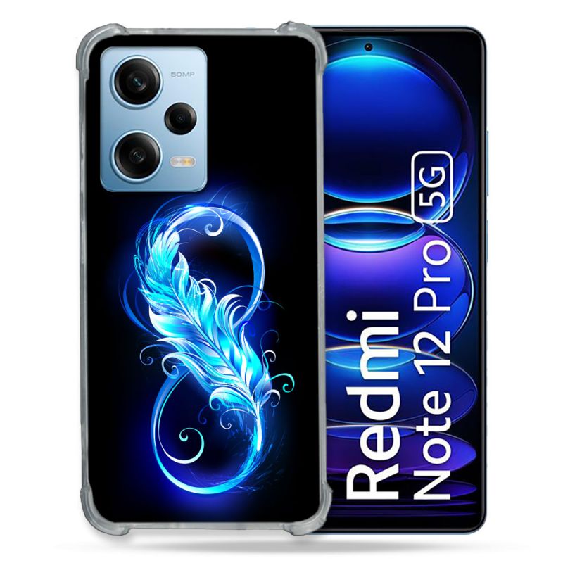 Coque Renforcée En Verre Trempé Pour Xiaomi Redmi Note 12 Pro 5G Texture Plume Infini Bleu