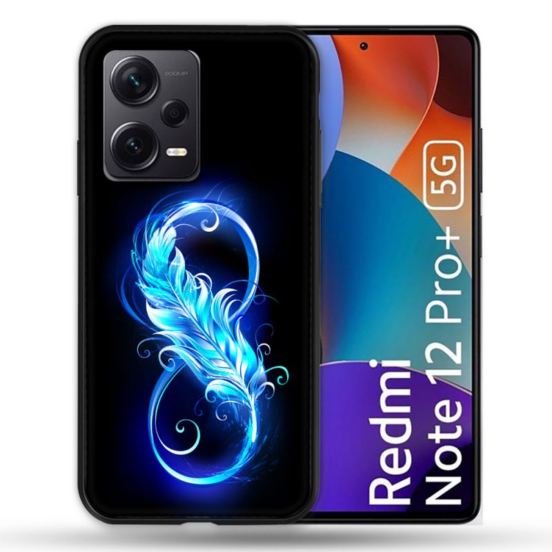 Coque Renforcée Pour Xiaomi Redmi Note 12 Pro Plus 5G Texture Plume Infini Bleu