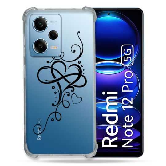 Coque Transparente Renforcée En Verre Trempé Pour Xiaomi Redmi Note 12 Pro 5G Cœur infini