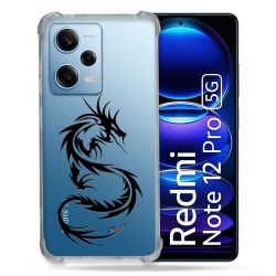Coque Transparente Renforcée En Verre Trempé Pour Xiaomi Redmi Note 12 Pro 5G Dragon Noir