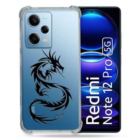 Coque Transparente Renforcée En Verre Trempé Pour Xiaomi Redmi Note 12 Pro 5G Dragon Noir