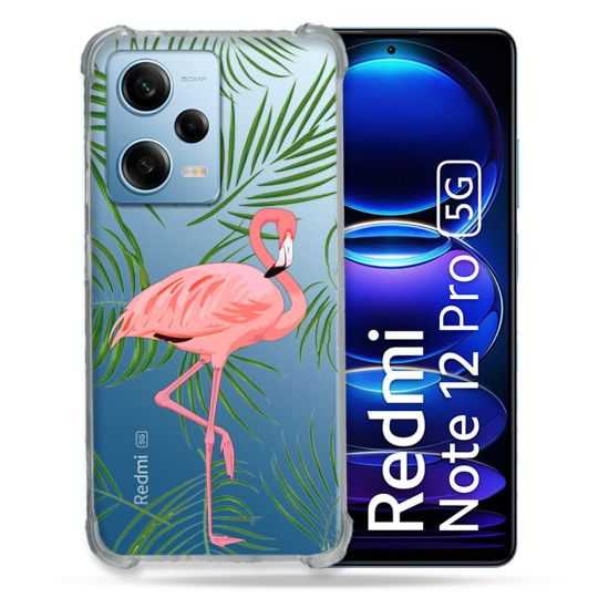 Coque Transparente Renforcée En Verre Trempé Pour Xiaomi Redmi Note 12 Pro 5G Flamant Rose