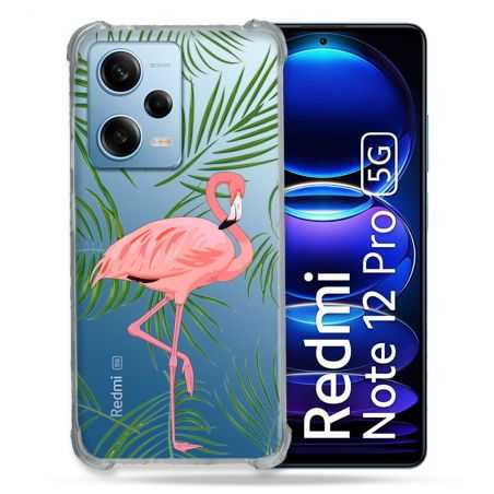 Coque Transparente Renforcée En Verre Trempé Pour Xiaomi Redmi Note 12 Pro 5G Flamant Rose