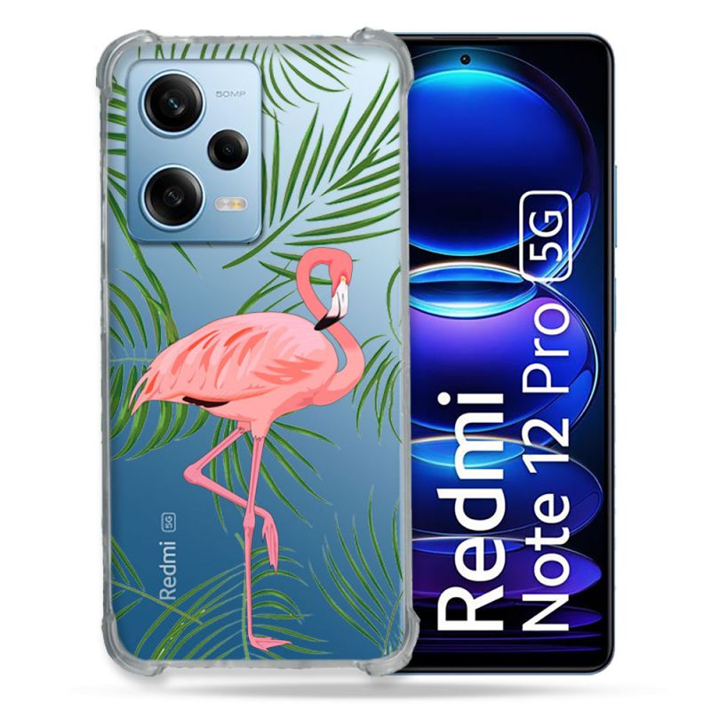 Coque Transparente Renforcée En Verre Trempé Pour Xiaomi Redmi Note 12 Pro 5G Flamant Rose