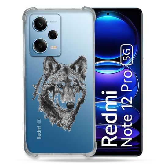 Coque Transparente Renforcée En Verre Trempé Pour Xiaomi Redmi Note 12 Pro 5G Loup