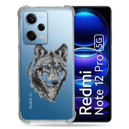 Coque Transparente Renforcée En Verre Trempé Pour Xiaomi Redmi Note 12 Pro 5G Loup