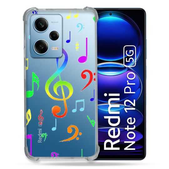 Coque Transparente Renforcée En Verre Trempé Pour Xiaomi Redmi Note 12 Pro 5G Note Musique Colore