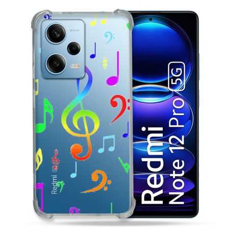 Coque Transparente Renforcée En Verre Trempé Pour Xiaomi Redmi Note 12 Pro 5G Note Musique Colore