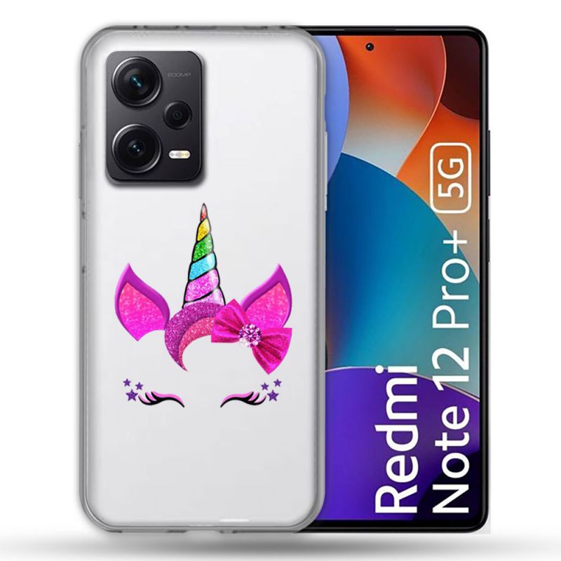Coque Renforcée Transparente Pour Xiaomi Redmi Note 12 Pro Plus 5G Licorne Paillette