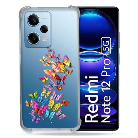 Coque Transparente Renforcée En Verre Trempé Pour Xiaomi Redmi Note 12 Pro 5G Papillon Multicolore