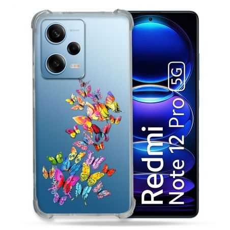 Coque Transparente Renforcée En Verre Trempé Pour Xiaomi Redmi Note 12 Pro 5G Papillon Multicolore