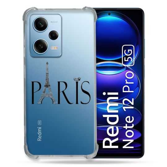 Coque Transparente Renforcée En Verre Trempé Pour Xiaomi Redmi Note 12 Pro 5G Paris Noir