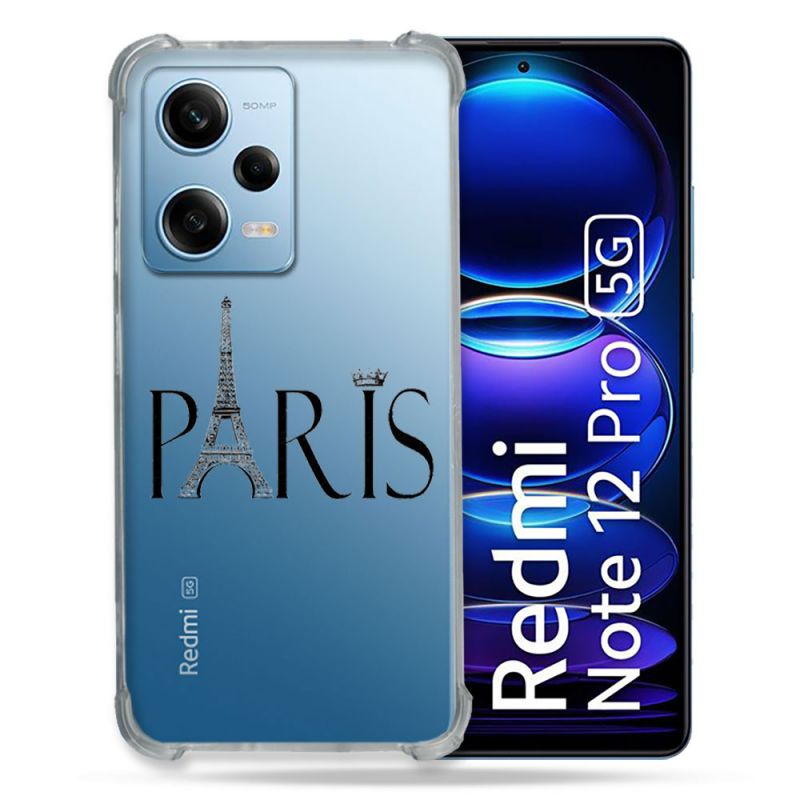 Coque Transparente Renforcée En Verre Trempé Pour Xiaomi Redmi Note 12 Pro 5G Paris Noir