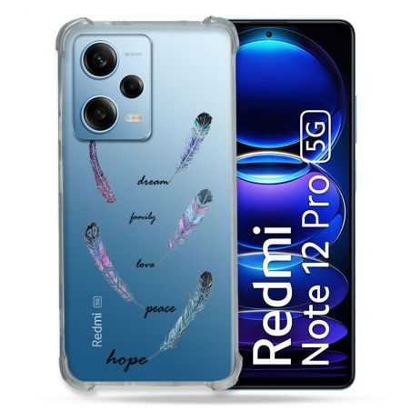 Coque Transparente Renforcée En Verre Trempé Pour Xiaomi Redmi Note 12 Pro 5G Plume Couleur