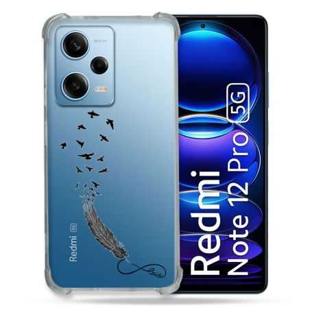 Coque Transparente Renforcée En Verre Trempé Pour Xiaomi Redmi Note 12 Pro 5G Plume Infini