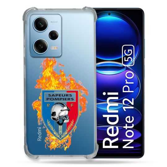Coque Transparente Renforcée En Verre Trempé Pour Xiaomi Redmi Note 12 Pro 5G Pompier Feu