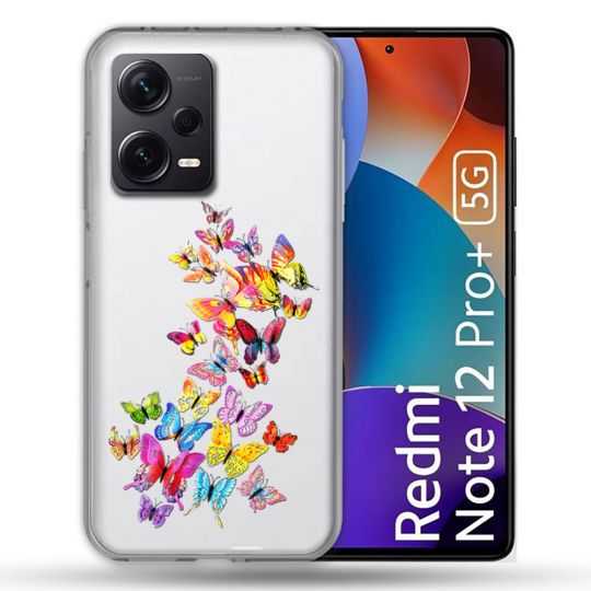 Coque Renforcée Transparente Pour Xiaomi Redmi Note 12 Pro Plus 5G Papillon Multicolore