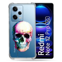 Coque Transparente Renforcée En Verre Trempé Pour Xiaomi Redmi Note 12 Pro 5G Skull Head Crane Colore