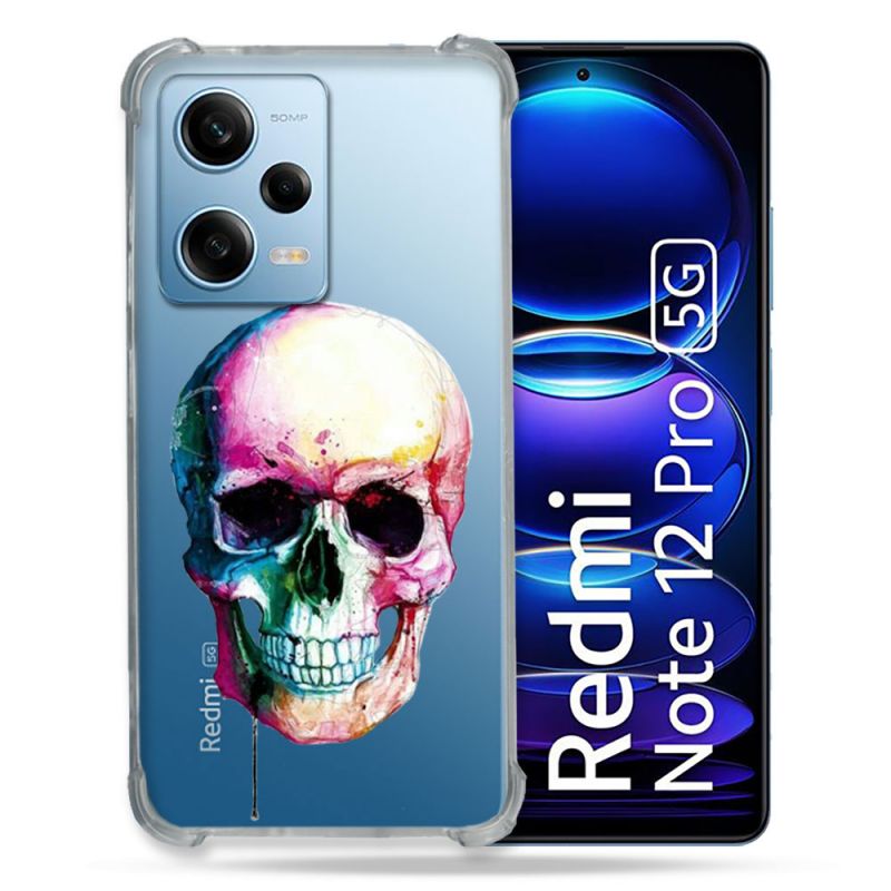 Coque Transparente Renforcée En Verre Trempé Pour Xiaomi Redmi Note 12 Pro 5G Skull Head Crane Colore