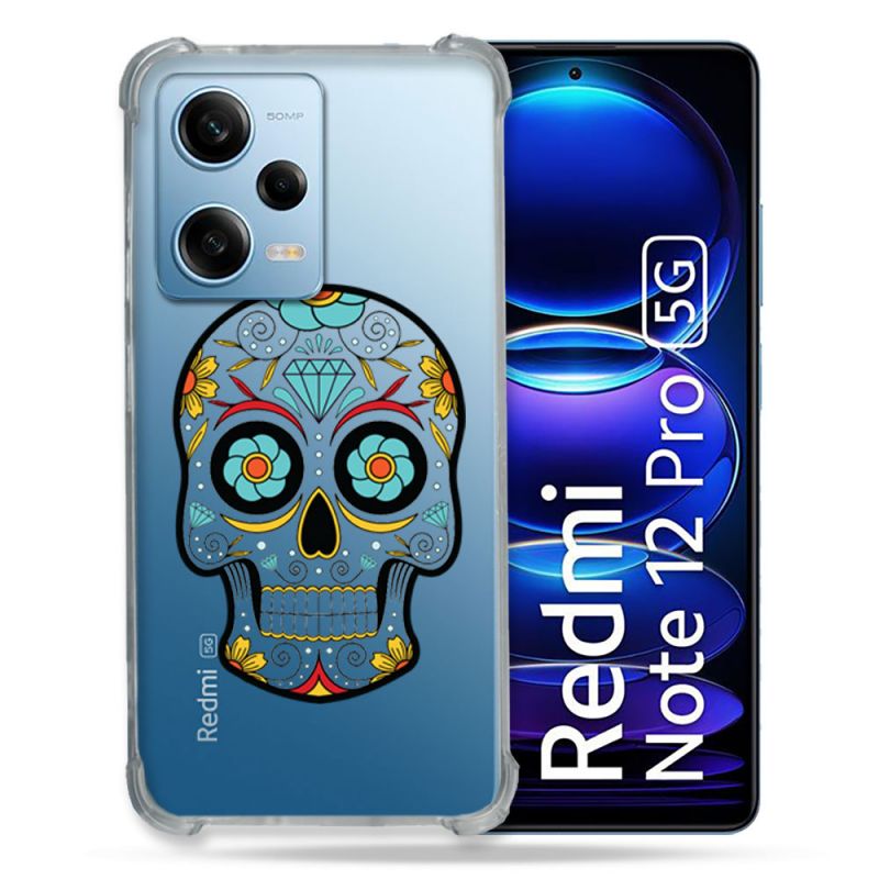 Coque Transparente Renforcée En Verre Trempé Pour Xiaomi Redmi Note 12 Pro 5G Tete Mort Color