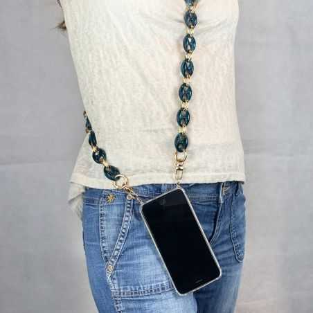 Coque Transparente Renforcée En Verre Trempé Pour Xiaomi Redmi Note 12 Pro 5G Lanière / Cordon Anneaux Bleu et Or