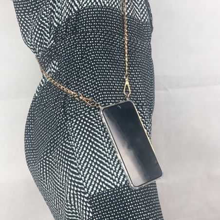 Coque Transparente Renforcée En Verre Trempé Pour Xiaomi Redmi Note 12 Pro 5G Lanière / Cordon Chaine et Cuir Noir