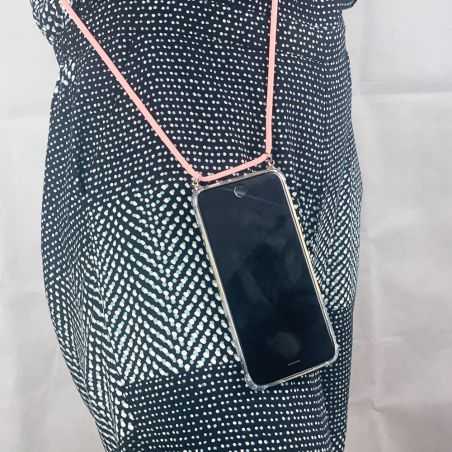 Coque Transparente Renforcée En Verre Trempé Pour Xiaomi Redmi Note 12 Pro 5G Lanière Cordon Rose