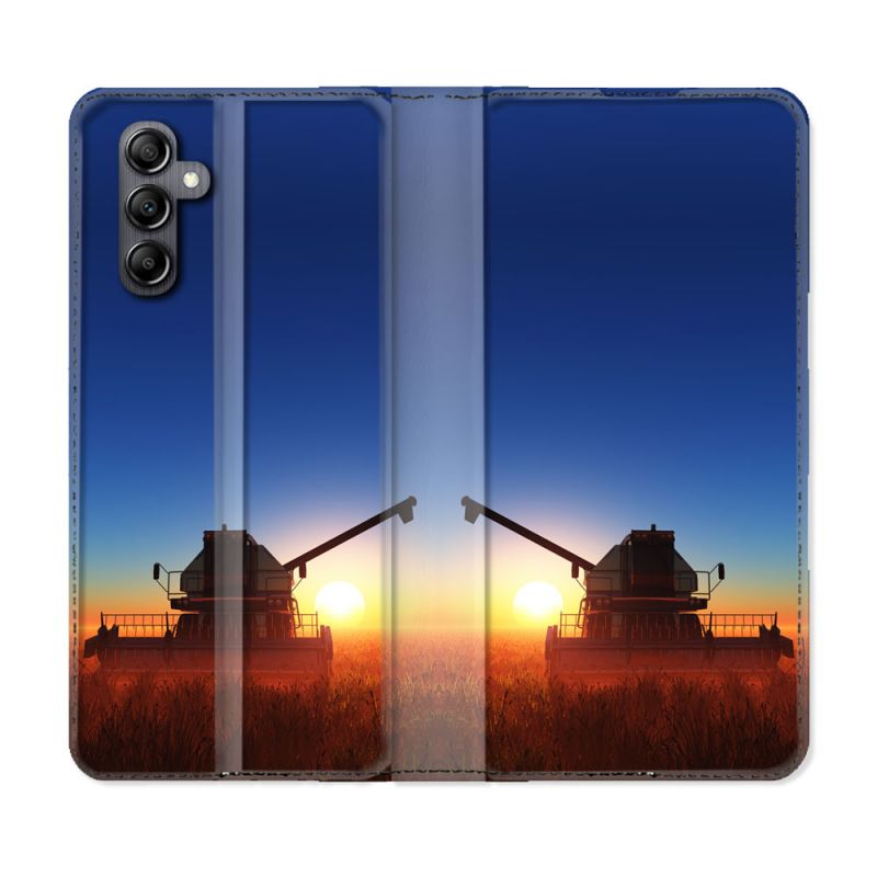 Housse cuir portefeuille pour Samsung Galaxy A14 4G / 5G Agriculture Moissonneuse Soleil