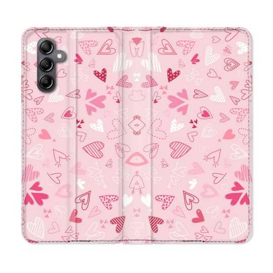 Housse cuir portefeuille pour Samsung Galaxy A14 4G / 5G Amour Ptis Coeurs