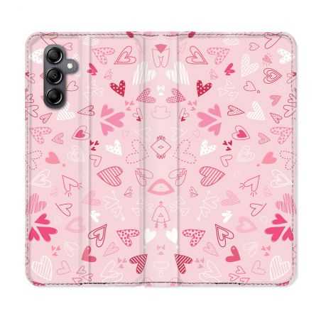 Housse cuir portefeuille pour Samsung Galaxy A14 4G / 5G Amour Ptis Coeurs