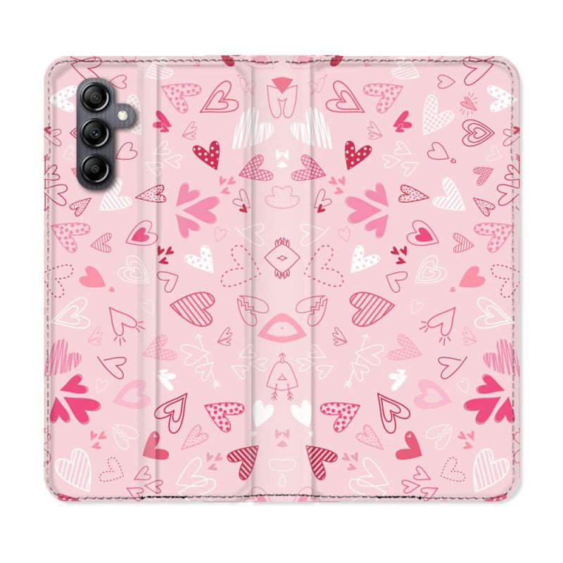 Housse cuir portefeuille pour Samsung Galaxy A14 4G / 5G Amour Ptis Coeurs