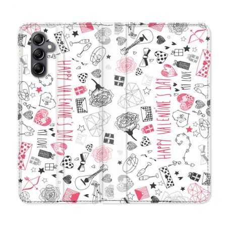 Housse cuir portefeuille pour Samsung Galaxy A14 4G / 5G Amour Valentines