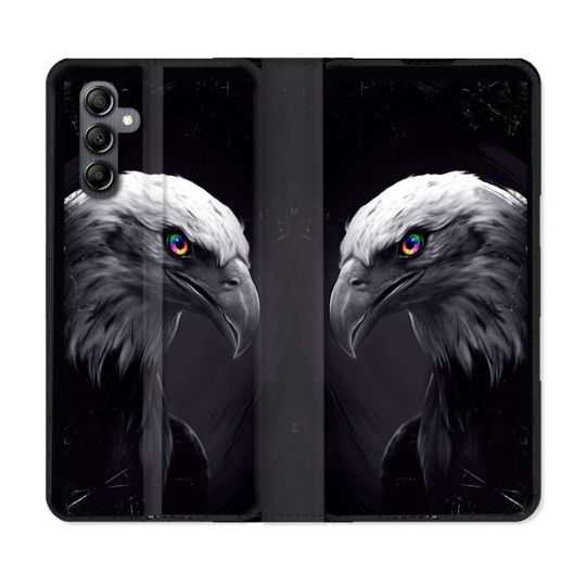 Housse cuir portefeuille pour Samsung Galaxy A14 4G / 5G Animal Aigle Royal Noir