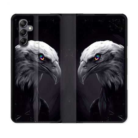 Housse cuir portefeuille pour Samsung Galaxy A14 4G / 5G Animal Aigle Royal Noir