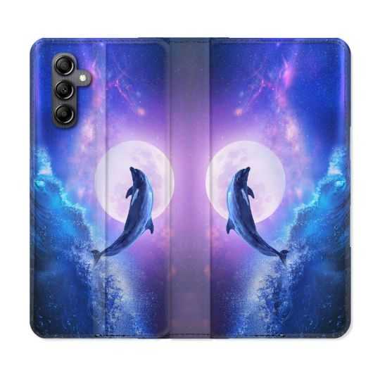 Housse cuir portefeuille pour Samsung Galaxy A14 4G / 5G Animal Dauphin Vague